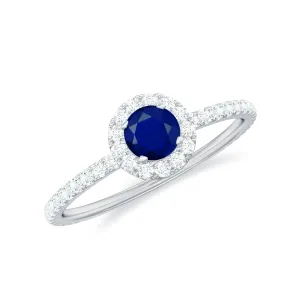 1 CT Blue Sapphire and Diamond Minimal Engagement Ring