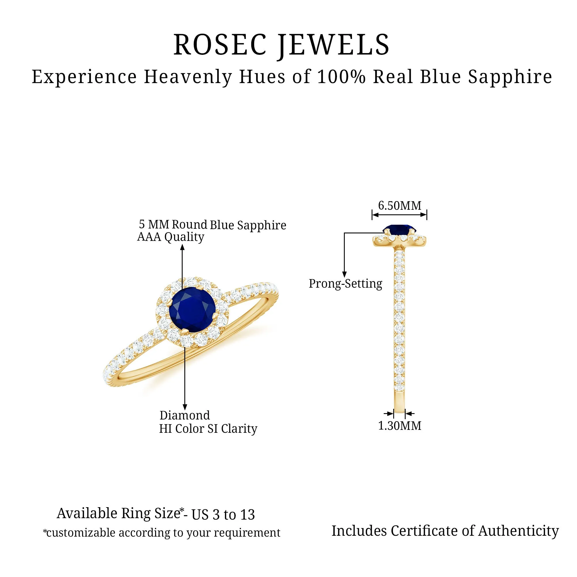 1 CT Blue Sapphire and Diamond Minimal Engagement Ring