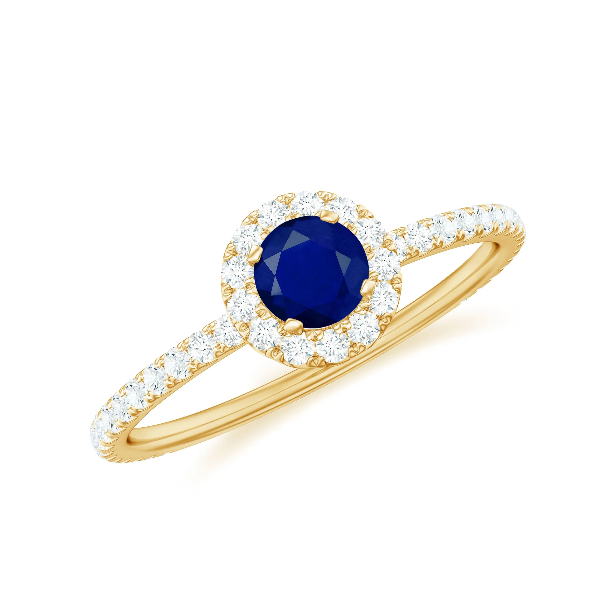 1 CT Blue Sapphire and Diamond Minimal Engagement Ring