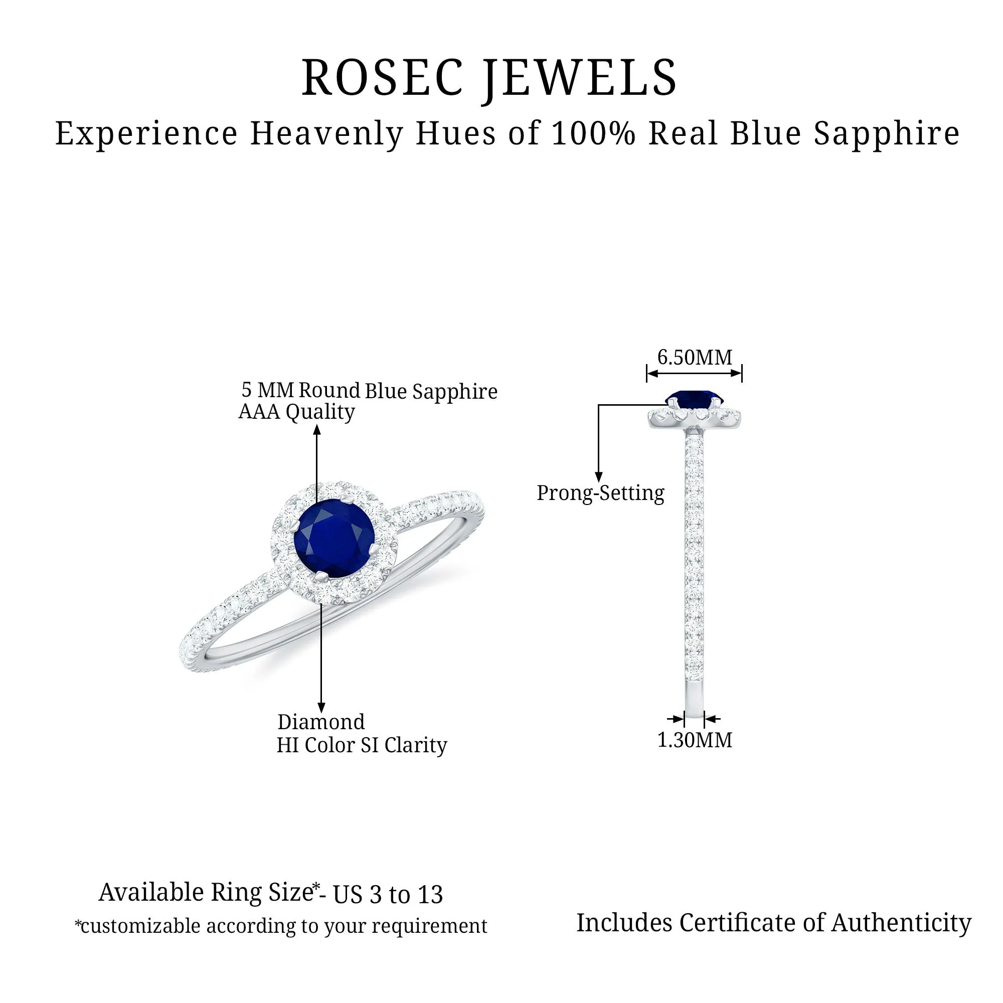 1 CT Blue Sapphire and Diamond Minimal Engagement Ring