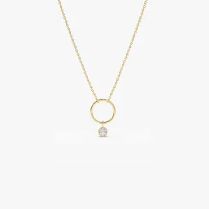14K Circle Necklace with Bezel Set Diamond