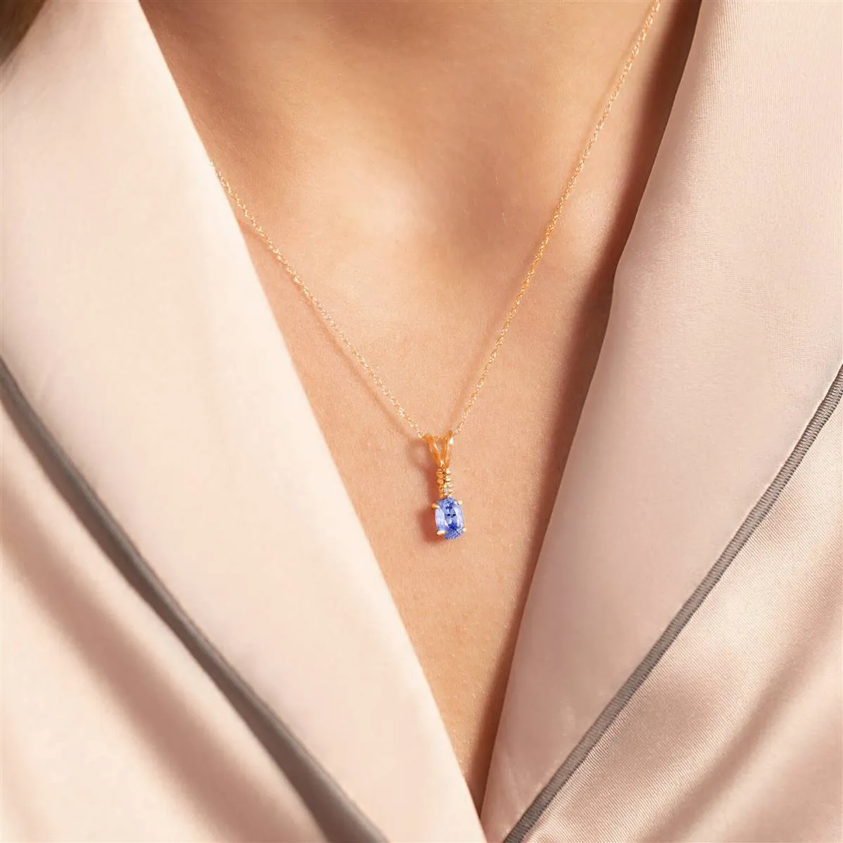 14K Solid Rose Gold Necklace w/ Natural Diamond & Tanzanite