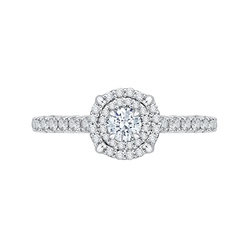 14K Two Tone Gold Round Diamond Double Halo Engagement Ring