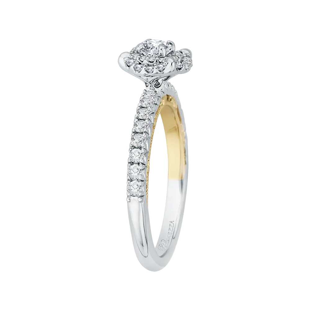 14K Two Tone Gold Round Diamond Double Halo Engagement Ring