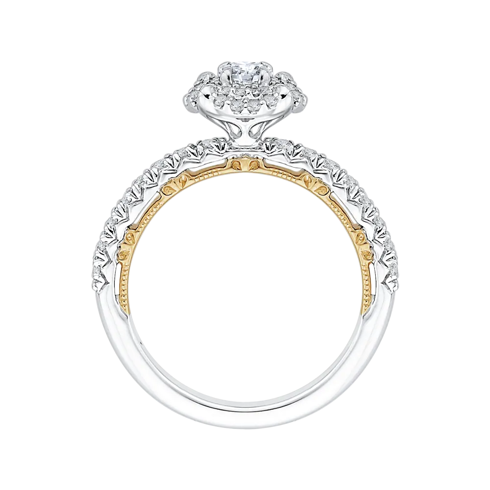 14K Two Tone Gold Round Diamond Double Halo Engagement Ring