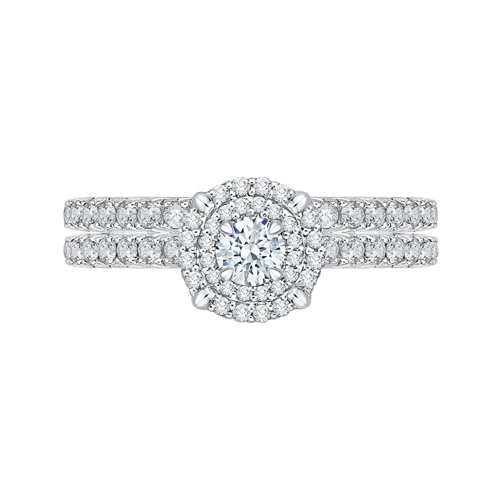 14K Two Tone Gold Round Diamond Double Halo Engagement Ring
