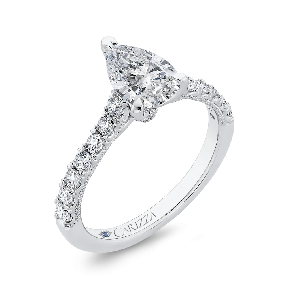 14K White Gold Pear Diamond Engagement Ring (Semi Mount)