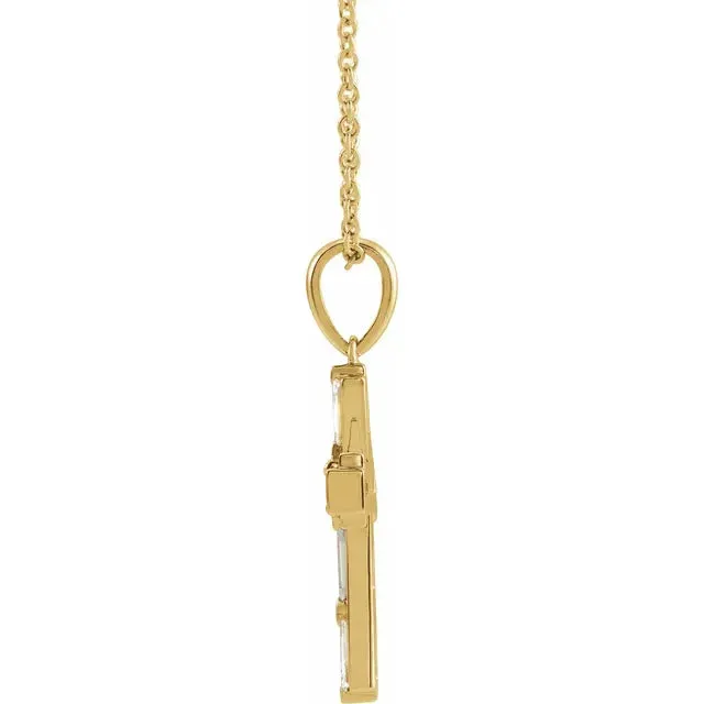 14K Yellow Gold 3/8 CTW Natural Diamond Baguette Cross 16-18" Necklace