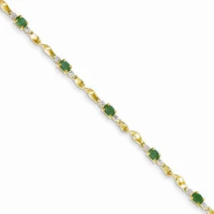 14K Yellow Gold Diamond and Emerald Oval Bracelet