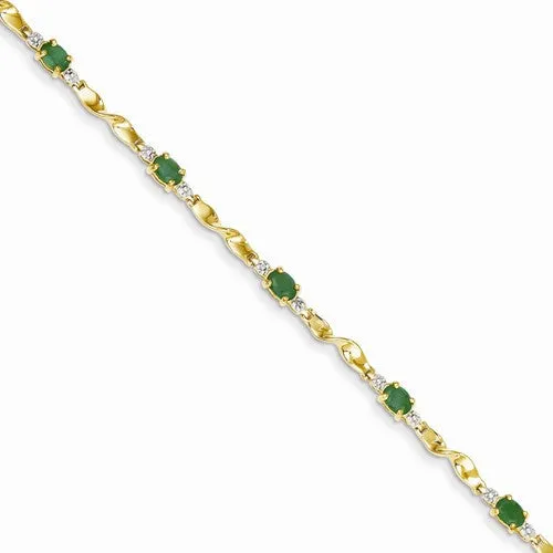 14K Yellow Gold Diamond and Emerald Oval Bracelet