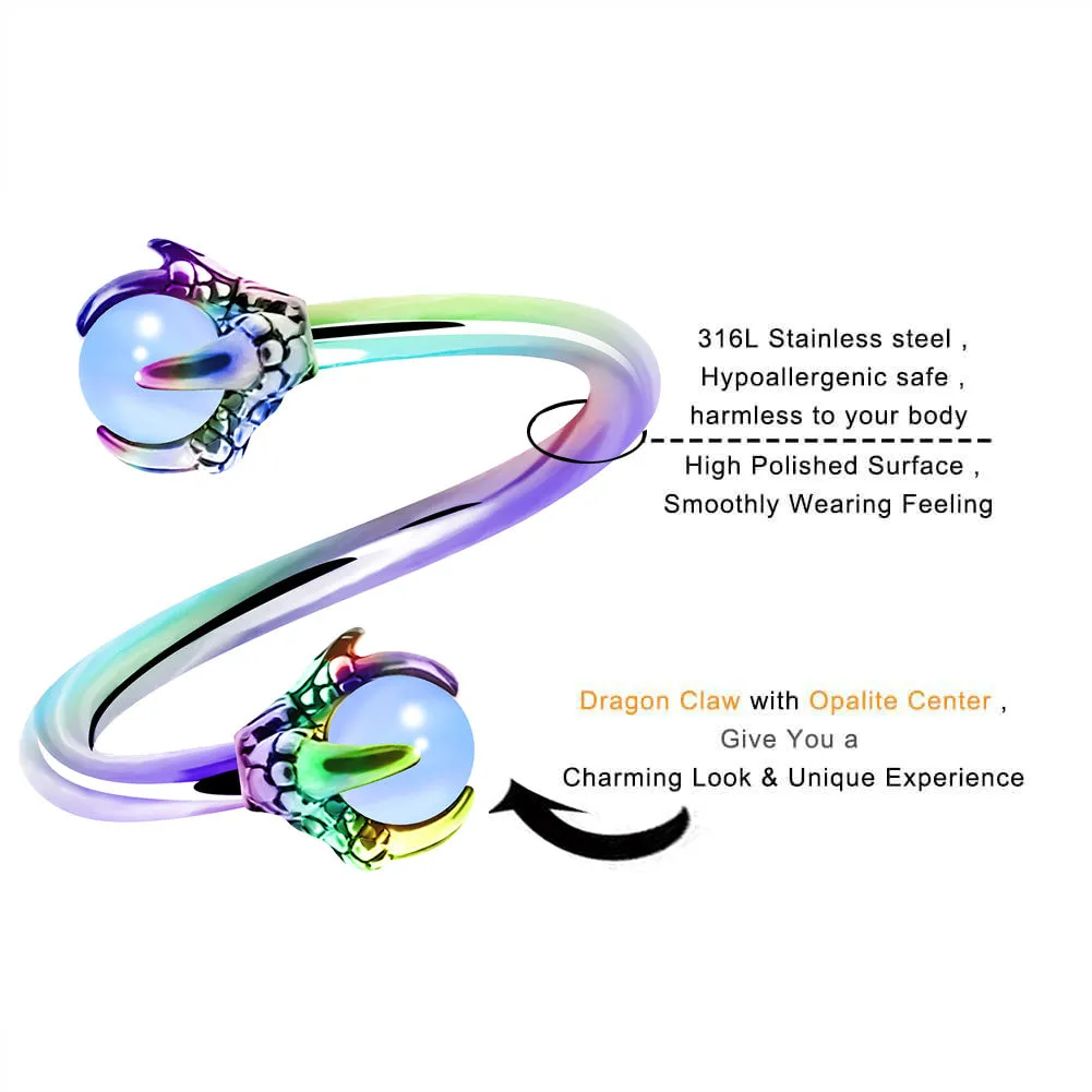 16G Dragon-Claw Spiral S-Shape Barbell Opal Helix Piercing Jewelry