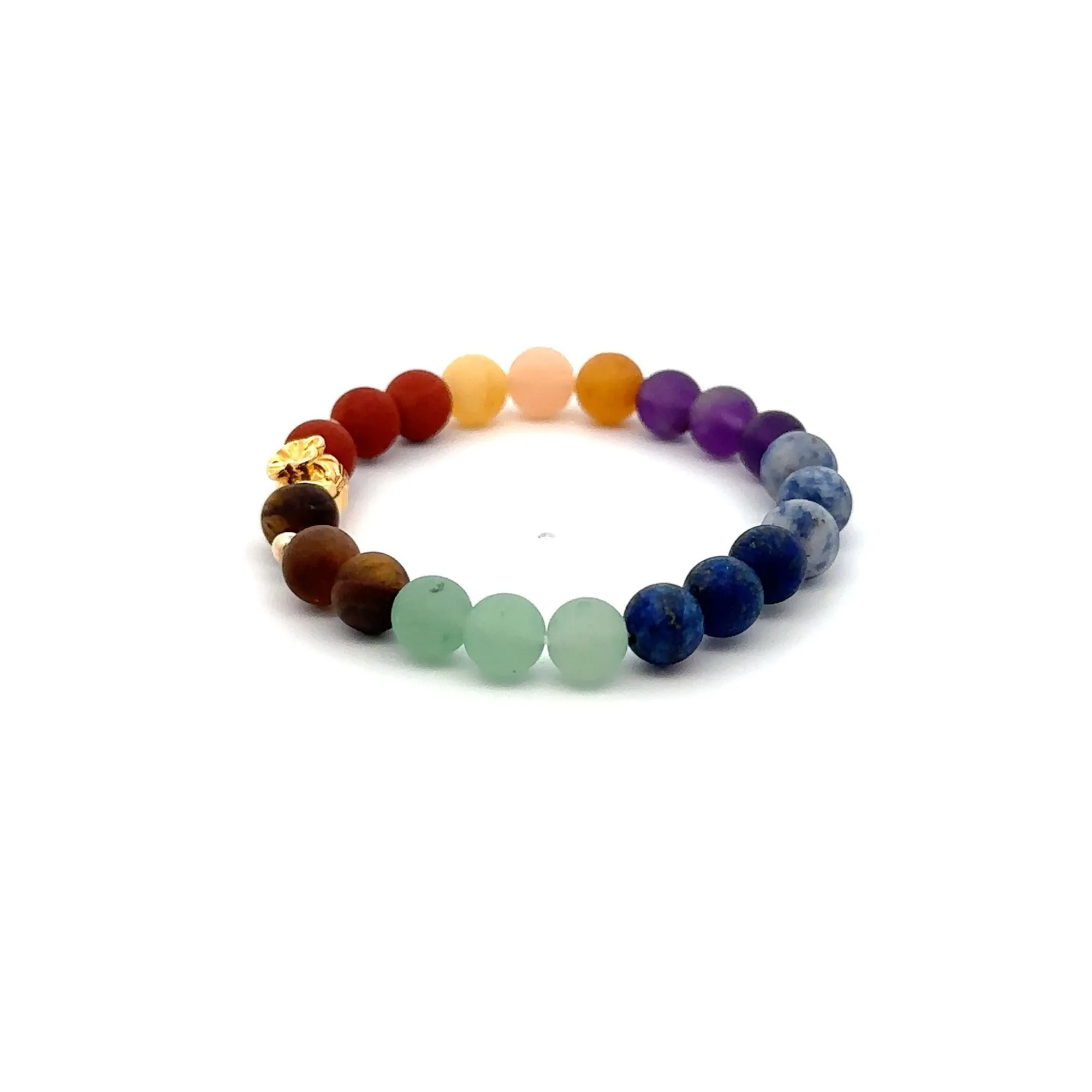 18K Gold Money Bag Lucky Charm Beads Bracelet Gemstones Matte Chakra 6mm