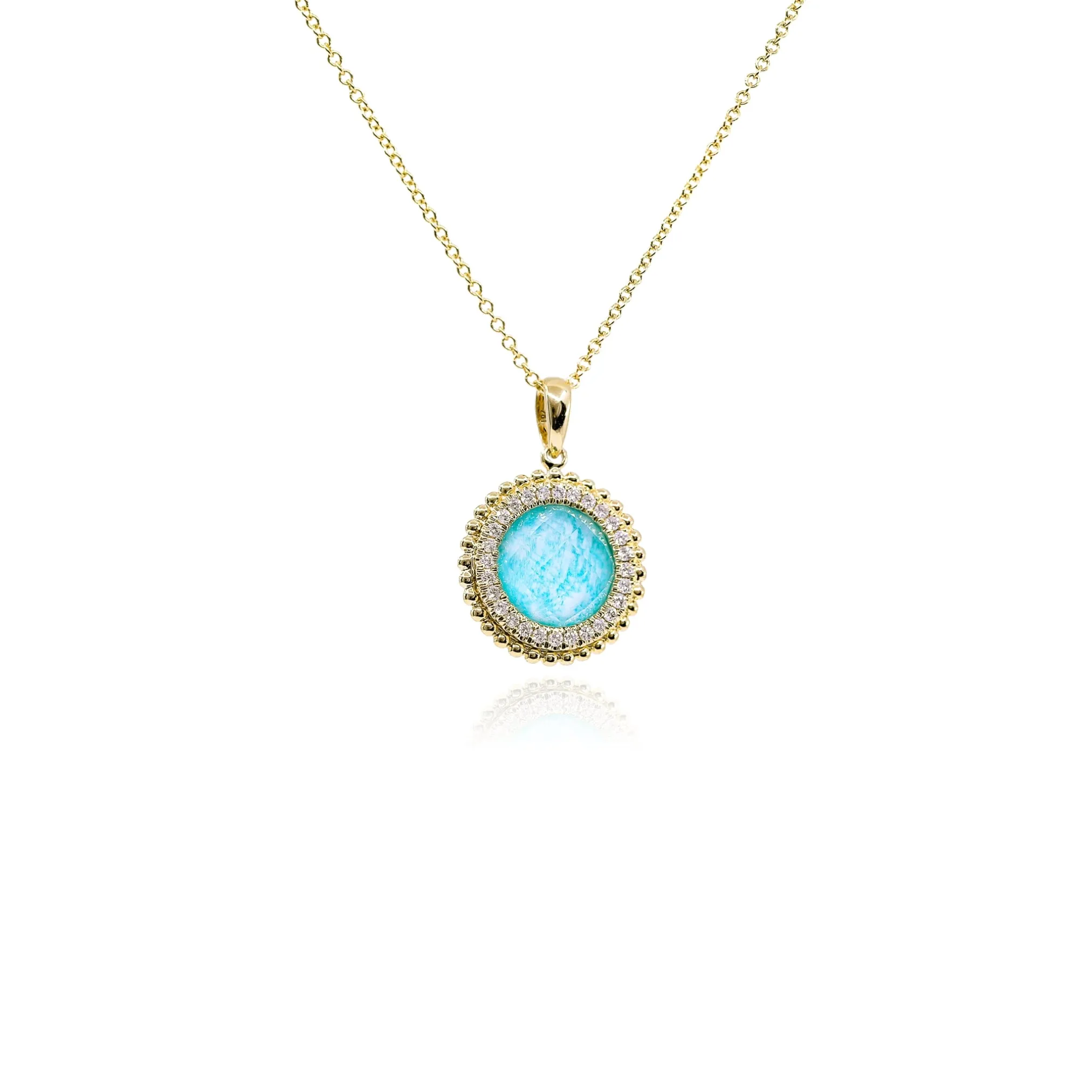 18K YELLOW GOLD AMAZONITE DIAMOND PENDANT NECKLACE