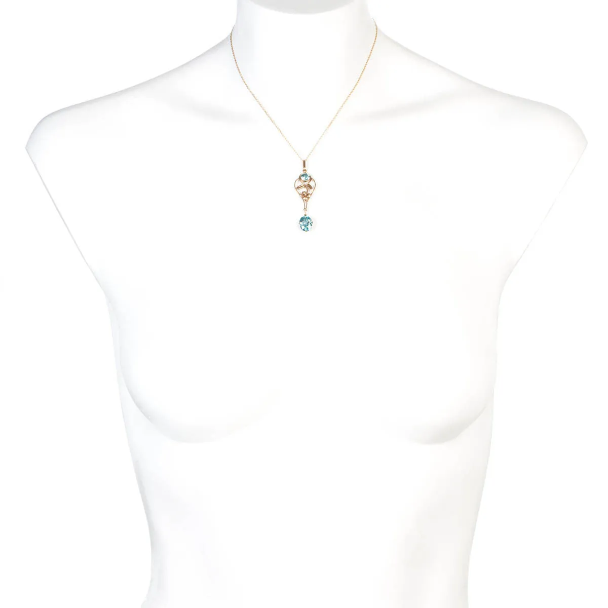 1940's Floral Lavaliar Pendant with Blue Zircon