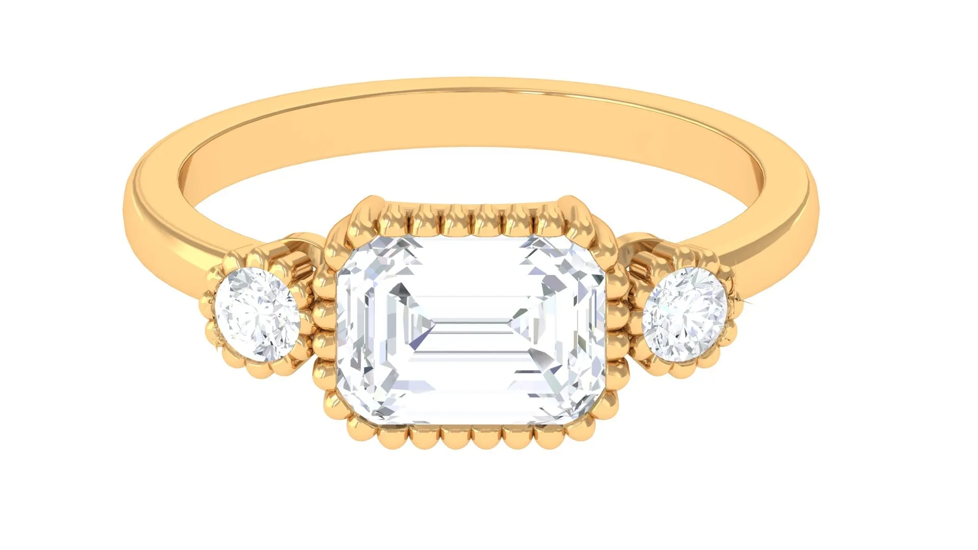 2 CT Moissanite Three Stone Engagement Ring in East West Pattern