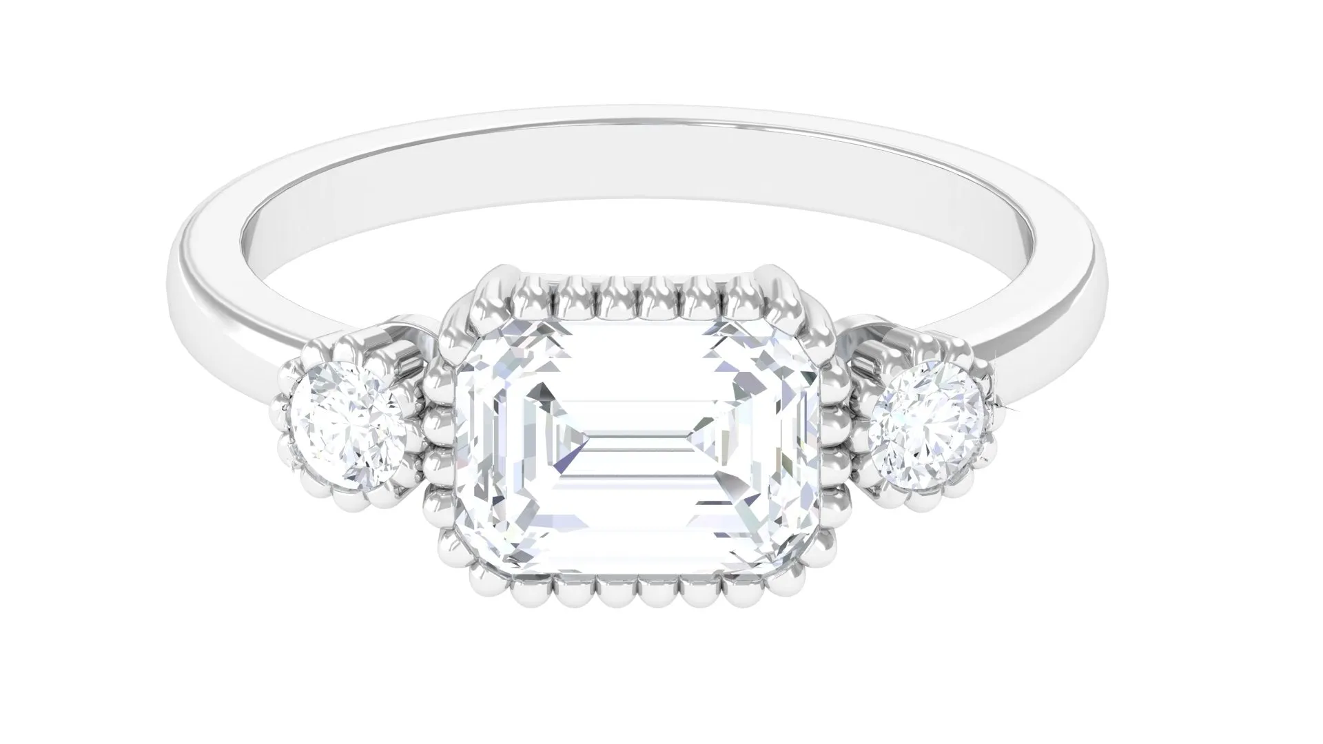 2 CT Moissanite Three Stone Engagement Ring in East West Pattern