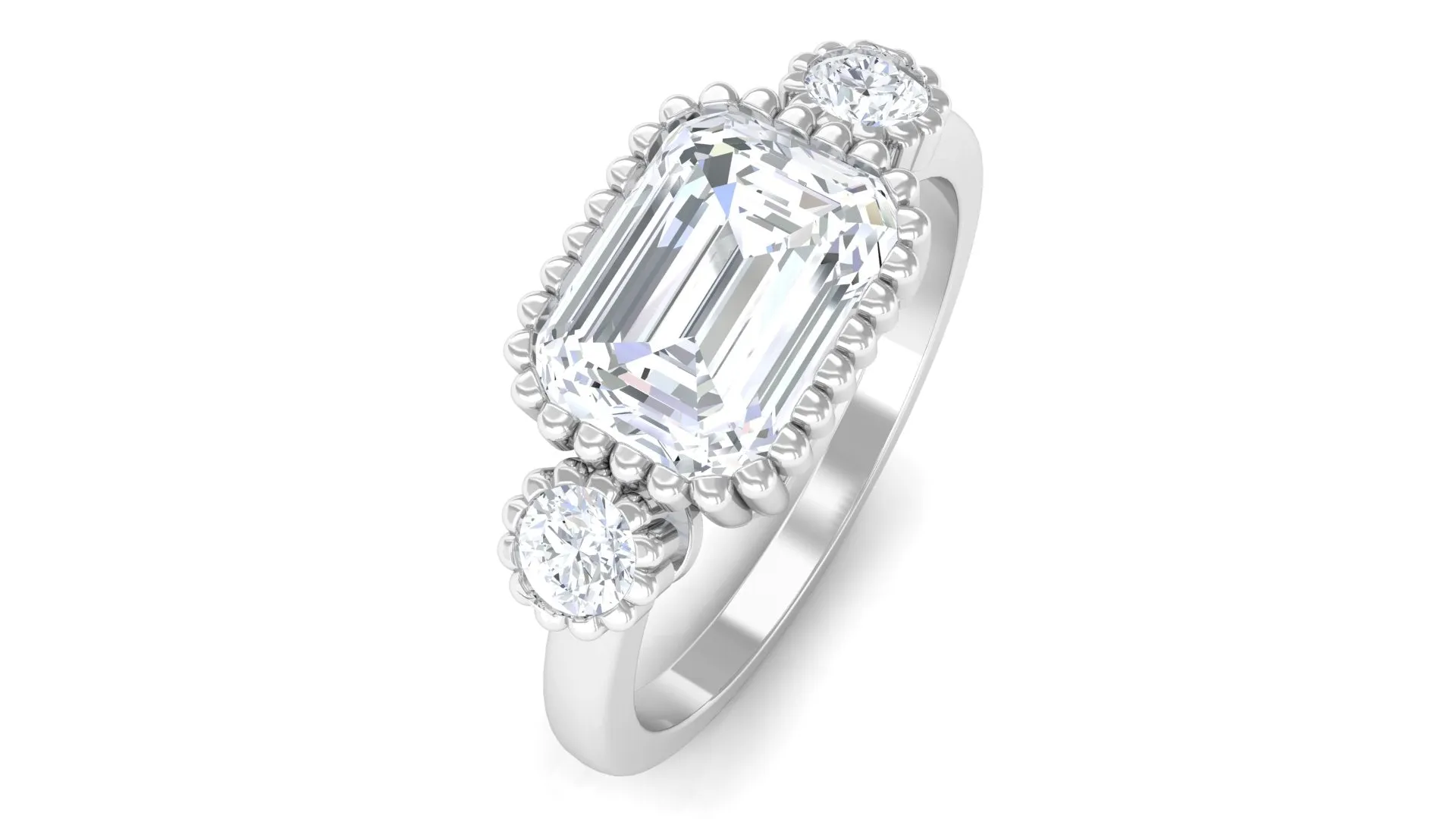 2 CT Moissanite Three Stone Engagement Ring in East West Pattern