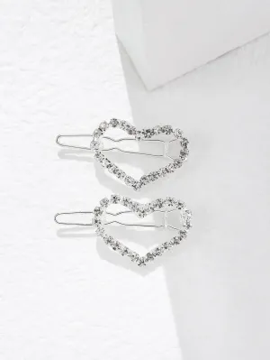 2pcs Rhinestone Heart Shaped Hair Clip for Women Barrette Styling Hair