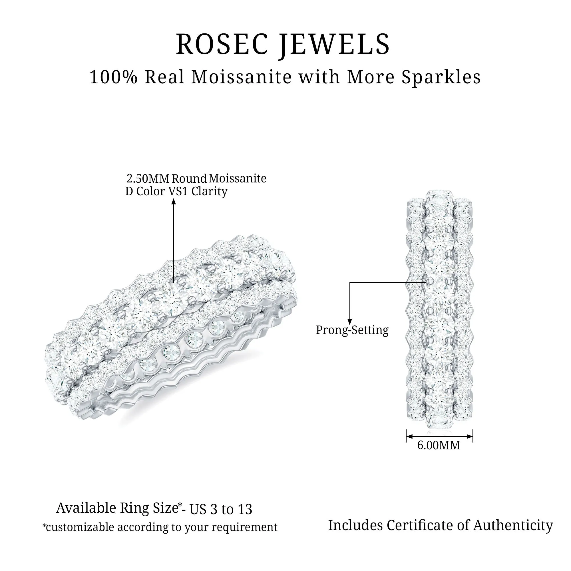3.50 CT Round Cut Moissanite Wedding Ring in Gold
