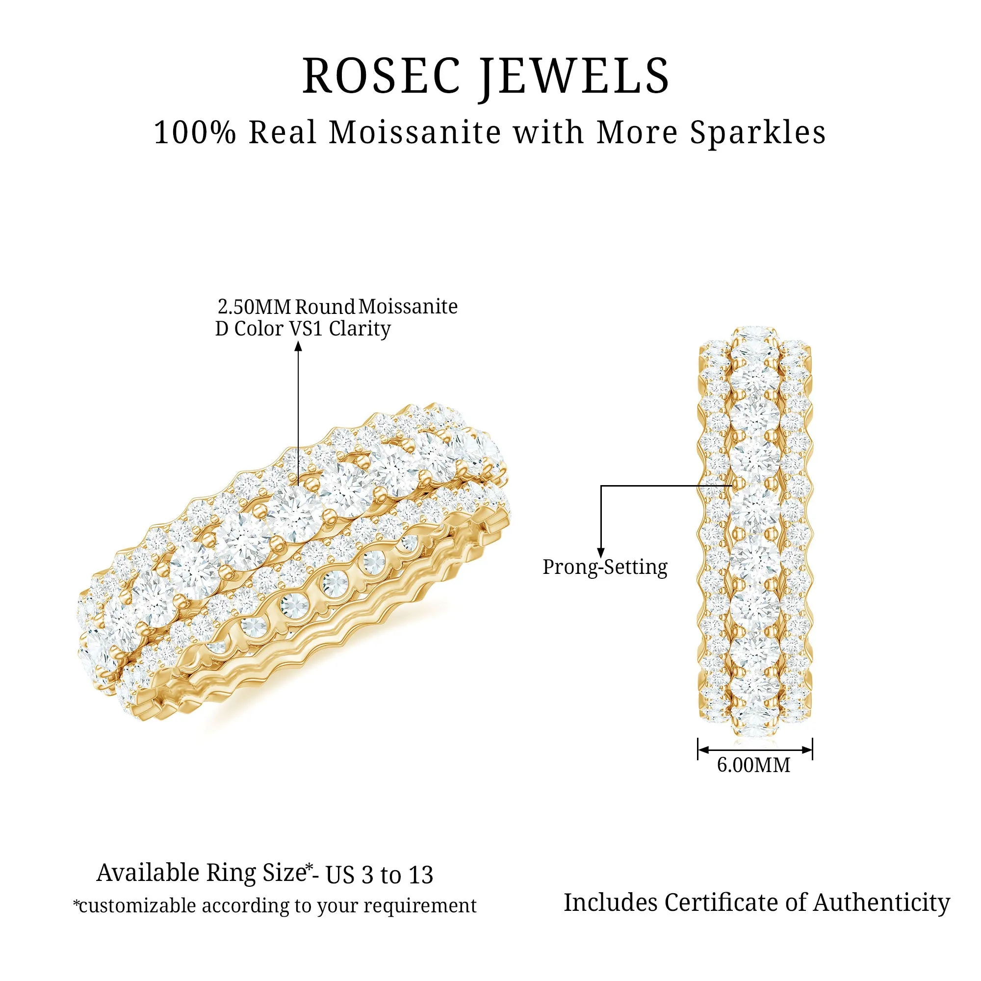 3.50 CT Round Cut Moissanite Wedding Ring in Gold