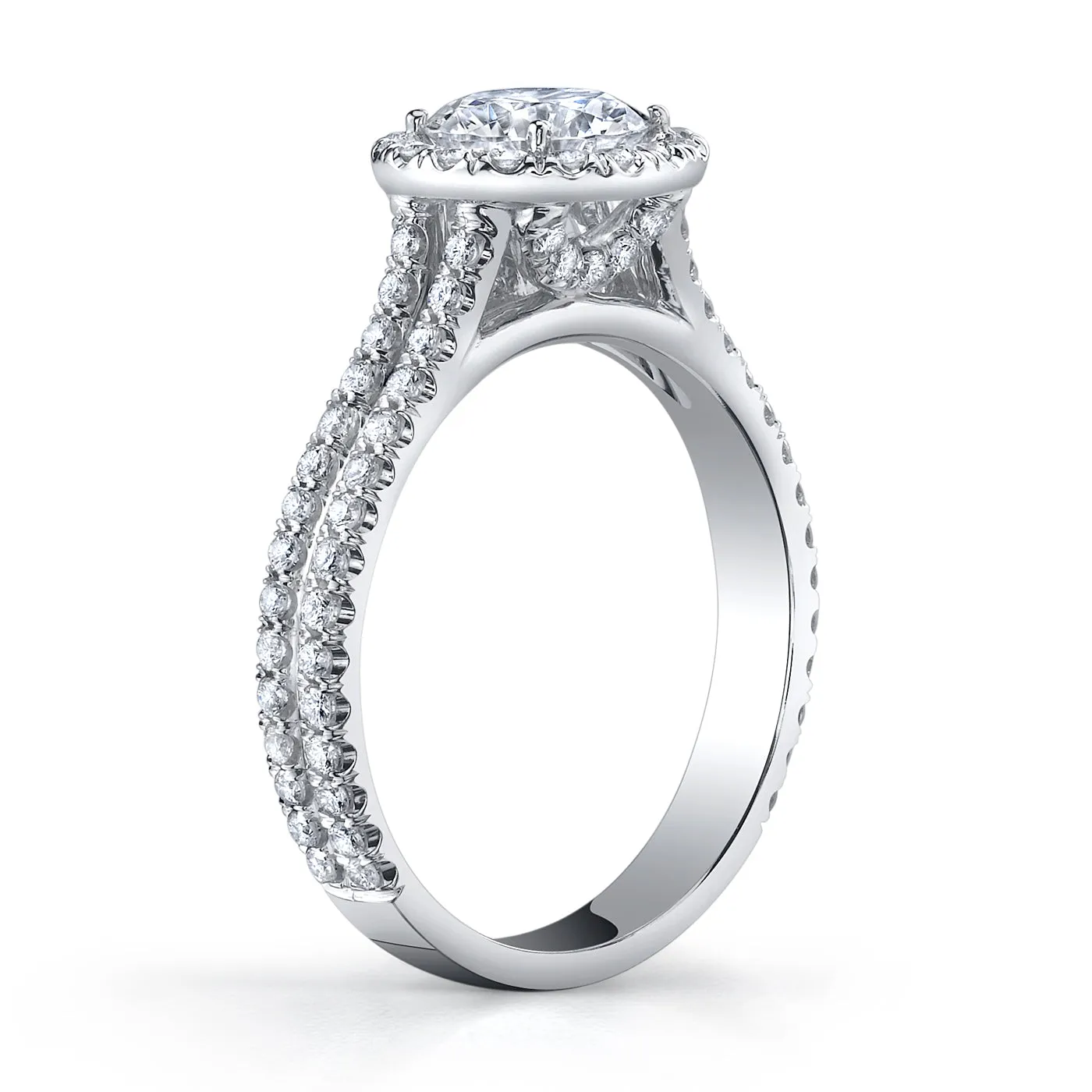 .54ctw Round Cut Diamond Halo Double Band Engagement Ring