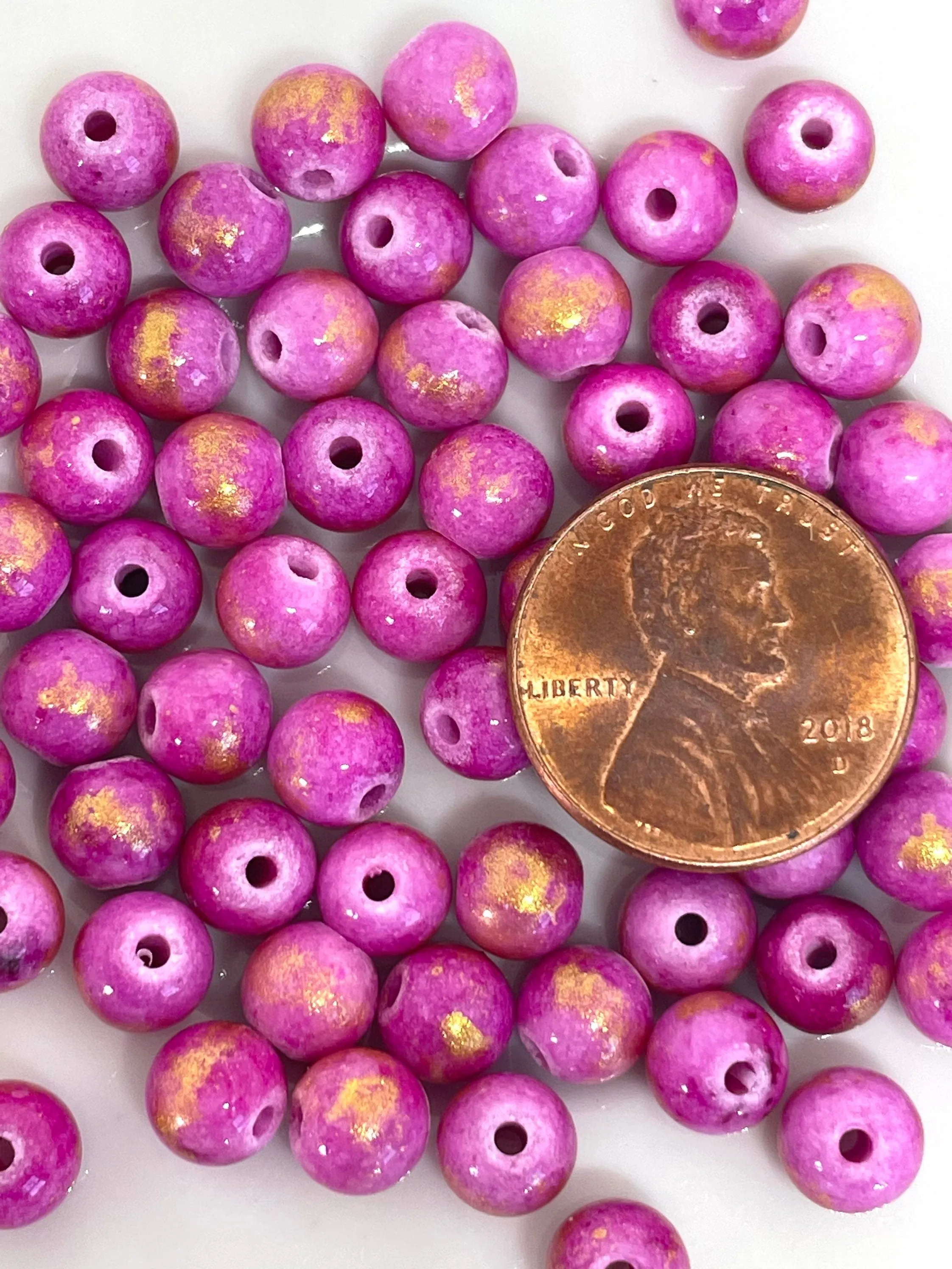 6mm Pink and Gold Lapis Lazuli Stone Beads