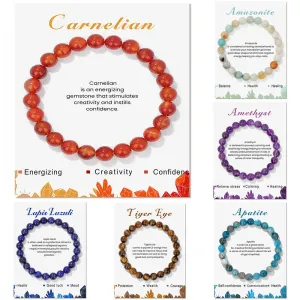 8mm Natural Carnelian Beaded Bracelets For Women Men Stylish Stretch Bangles With Blue Apatite Lapis Lazuli Tiger Eye