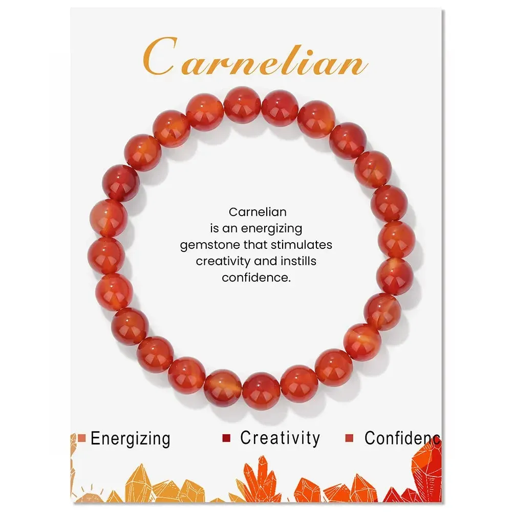 8mm Natural Carnelian Beaded Bracelets For Women Men Stylish Stretch Bangles With Blue Apatite Lapis Lazuli Tiger Eye