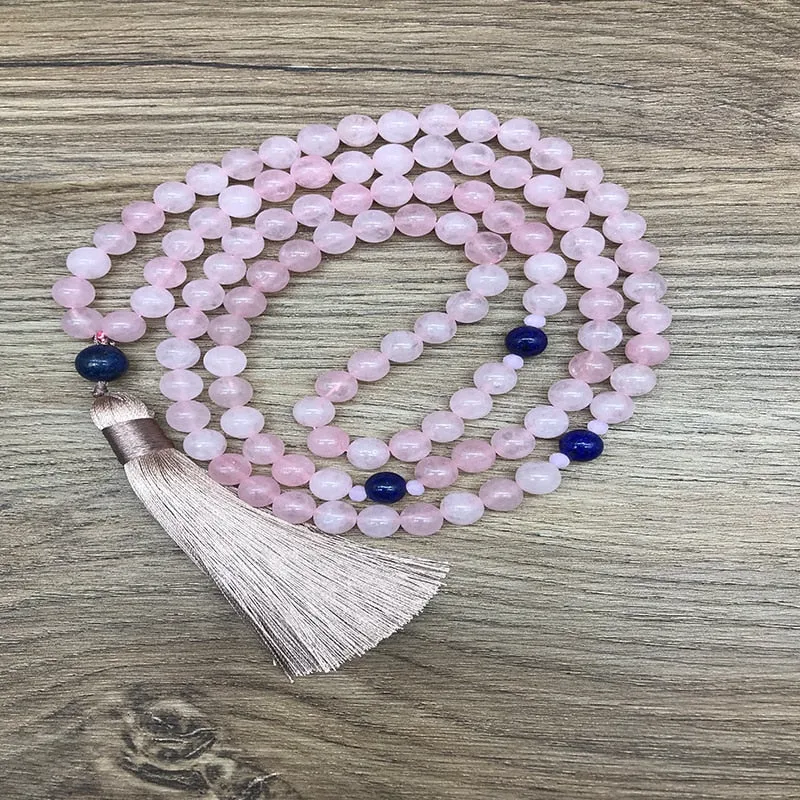 8mm Rose Quartz Lapis Lazuli Japamala Set Meditation Yoga Spiritual Jewelry