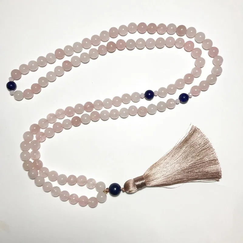 8mm Rose Quartz Lapis Lazuli Japamala Set Meditation Yoga Spiritual Jewelry