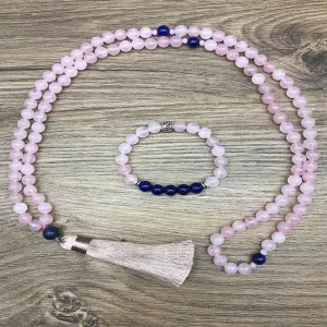 8mm Rose Quartz Lapis Lazuli Japamala Set Meditation Yoga Spiritual Jewelry