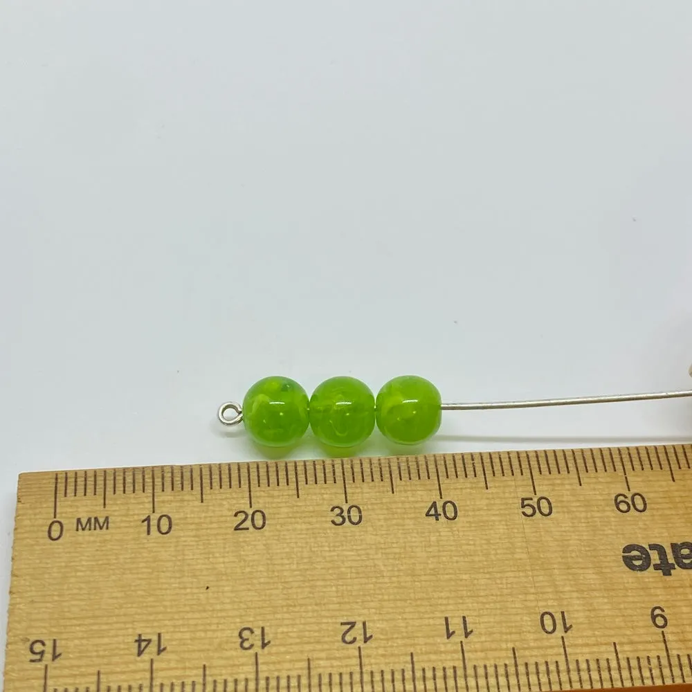 8mm Round (50) - Lime Green - Vintage Opaque Marbled Effect Beads