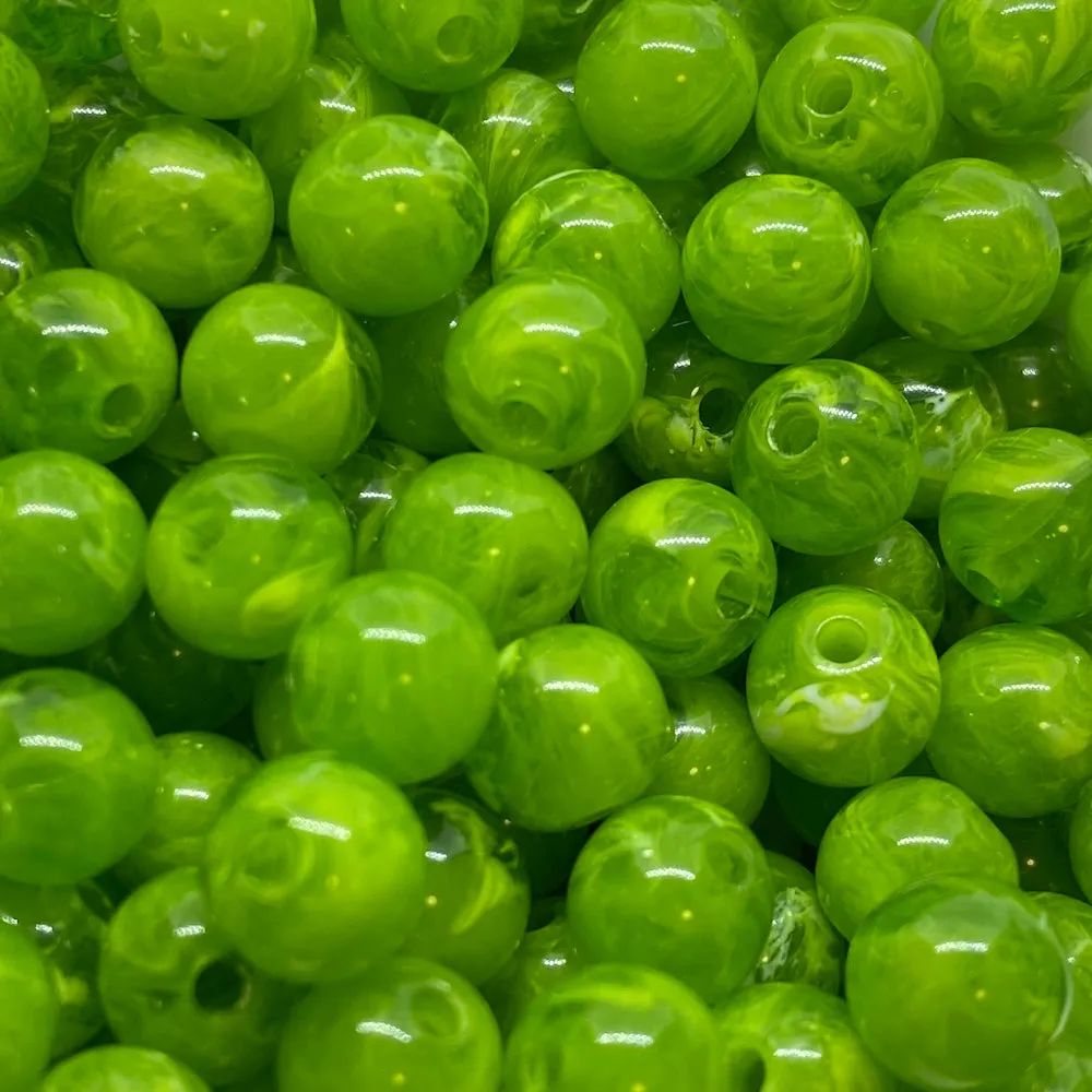 8mm Round (50) - Lime Green - Vintage Opaque Marbled Effect Beads
