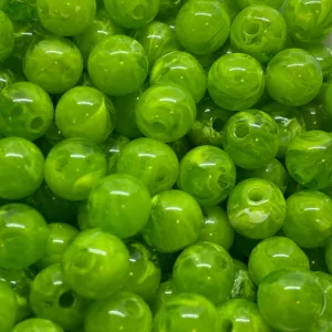 8mm Round (50) - Lime Green - Vintage Opaque Marbled Effect Beads