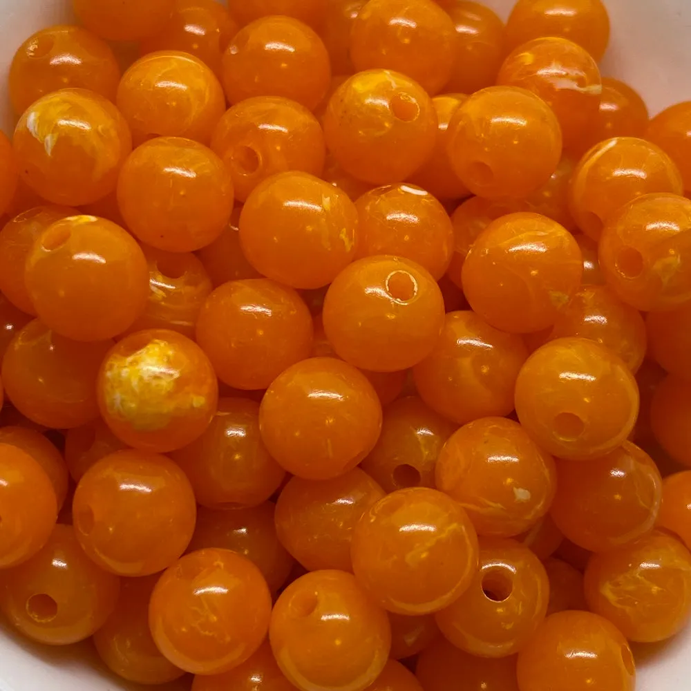 8mm Round (50) - Orange - Vintage Opaque Marbled Effect Beads