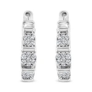 .925 Sterling Silver 1/2 cttw Round-Cut Diamond Floral Cluster Hoop Earring (I-J Color, I2-I3 Clarity)