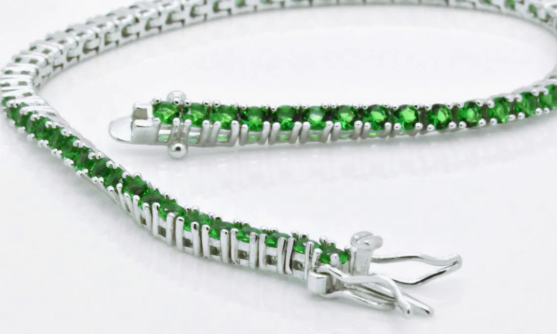 925 Sterling Silver Created Round Cut Green Emerald Tennis Bracelet