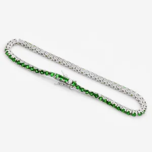 925 Sterling Silver Created Round Cut Green Emerald Tennis Bracelet
