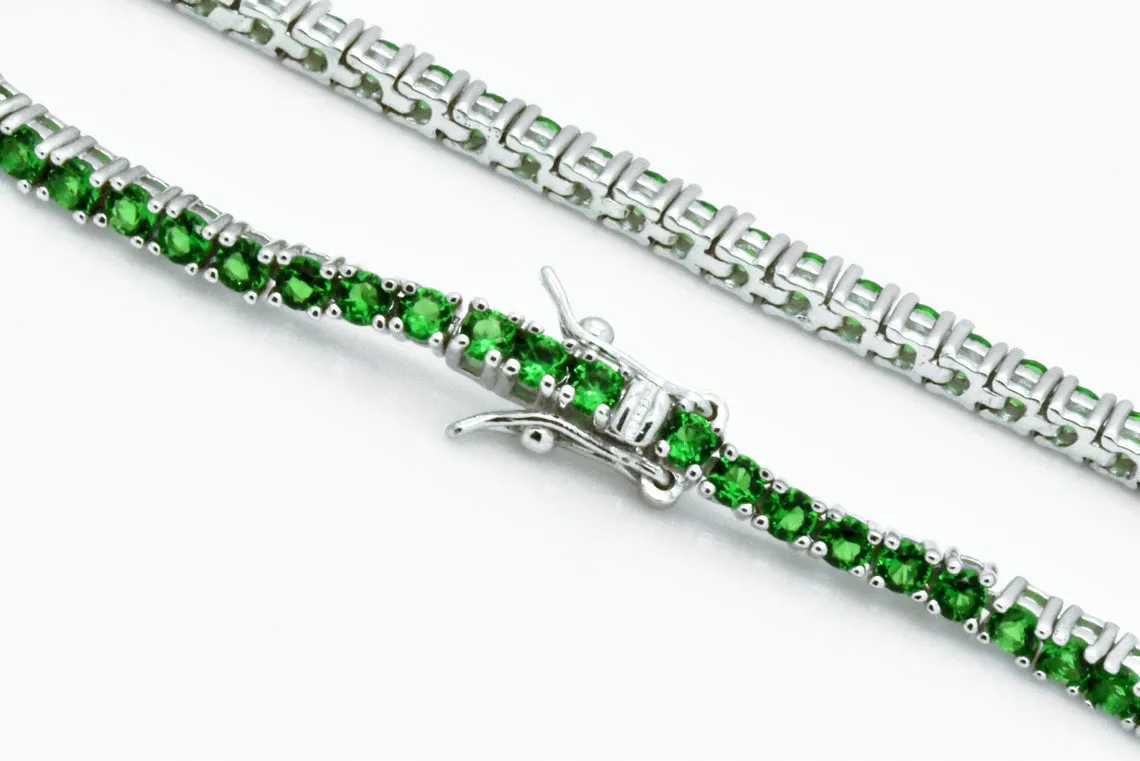 925 Sterling Silver Created Round Cut Green Emerald Tennis Bracelet