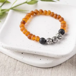 Adults | Titanium Plated Lava   Raw Cognac Aromatherapy Bracelet