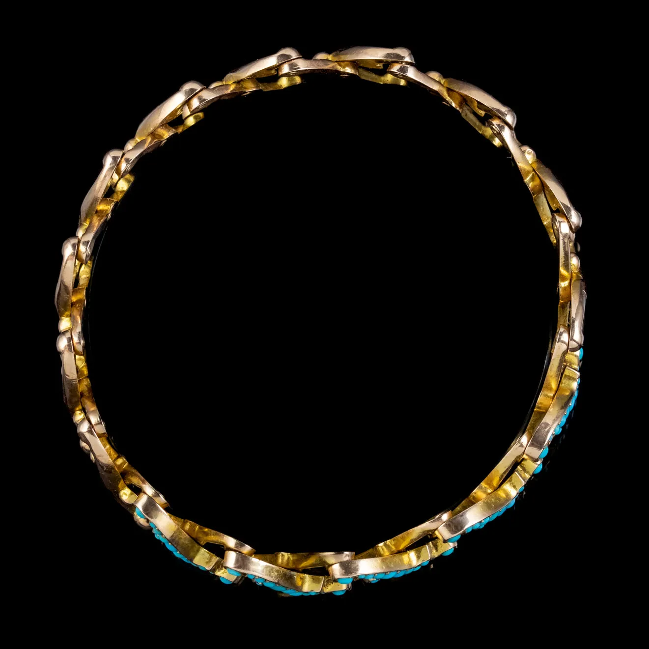 Antique Victorian Expandable Turquoise Slave Bangle 15ct Gold Circa 1900