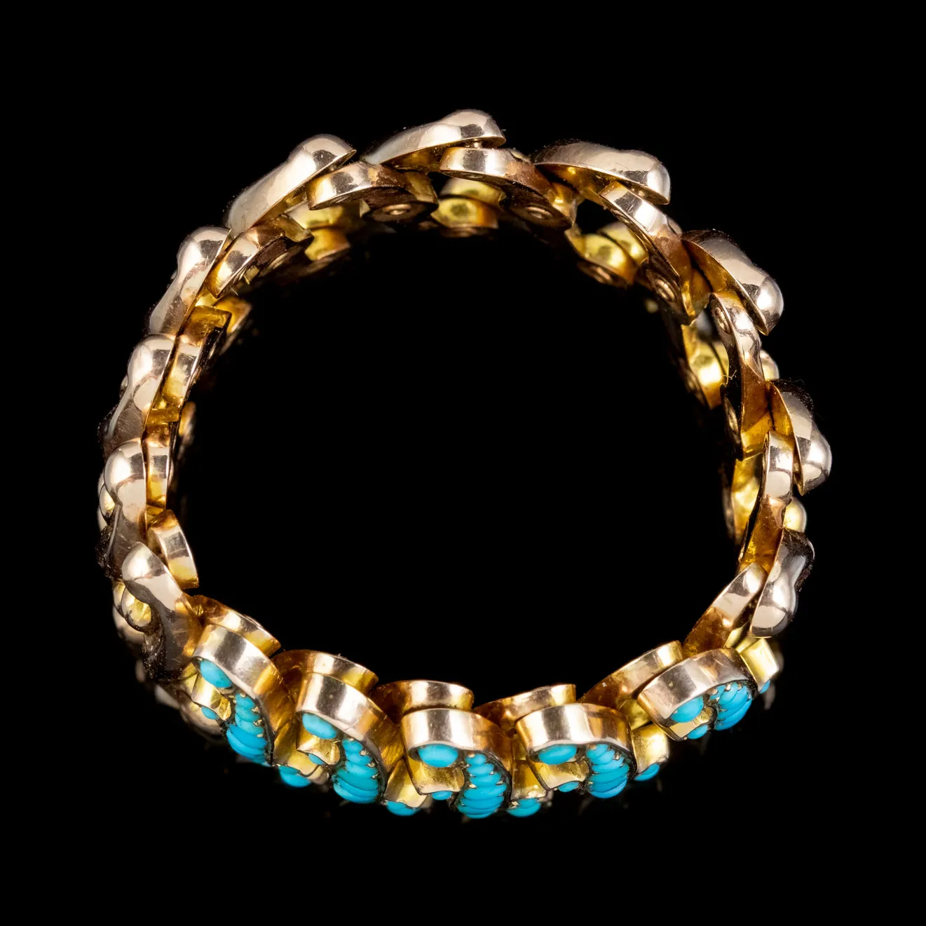 Antique Victorian Expandable Turquoise Slave Bangle 15ct Gold Circa 1900