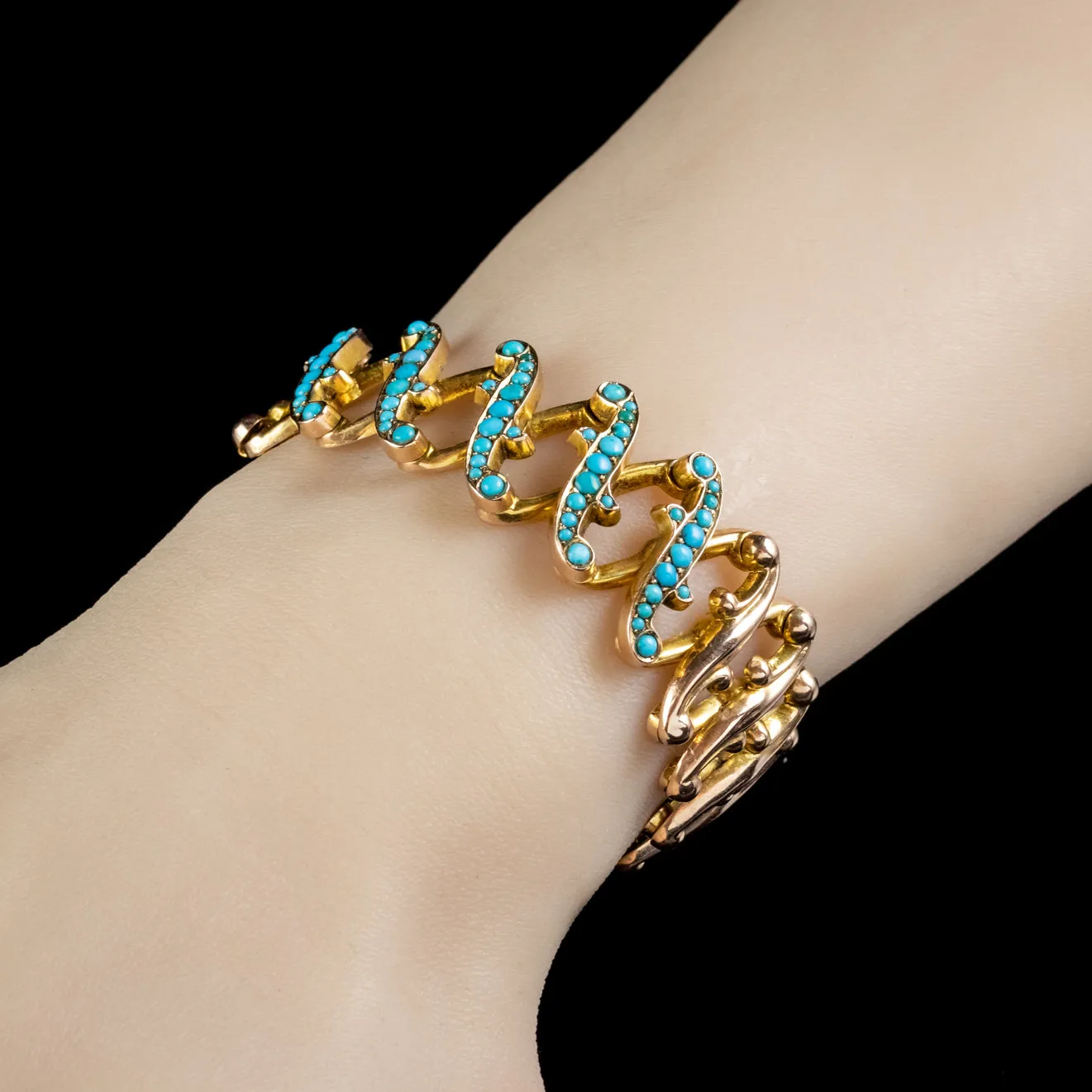 Antique Victorian Expandable Turquoise Slave Bangle 15ct Gold Circa 1900