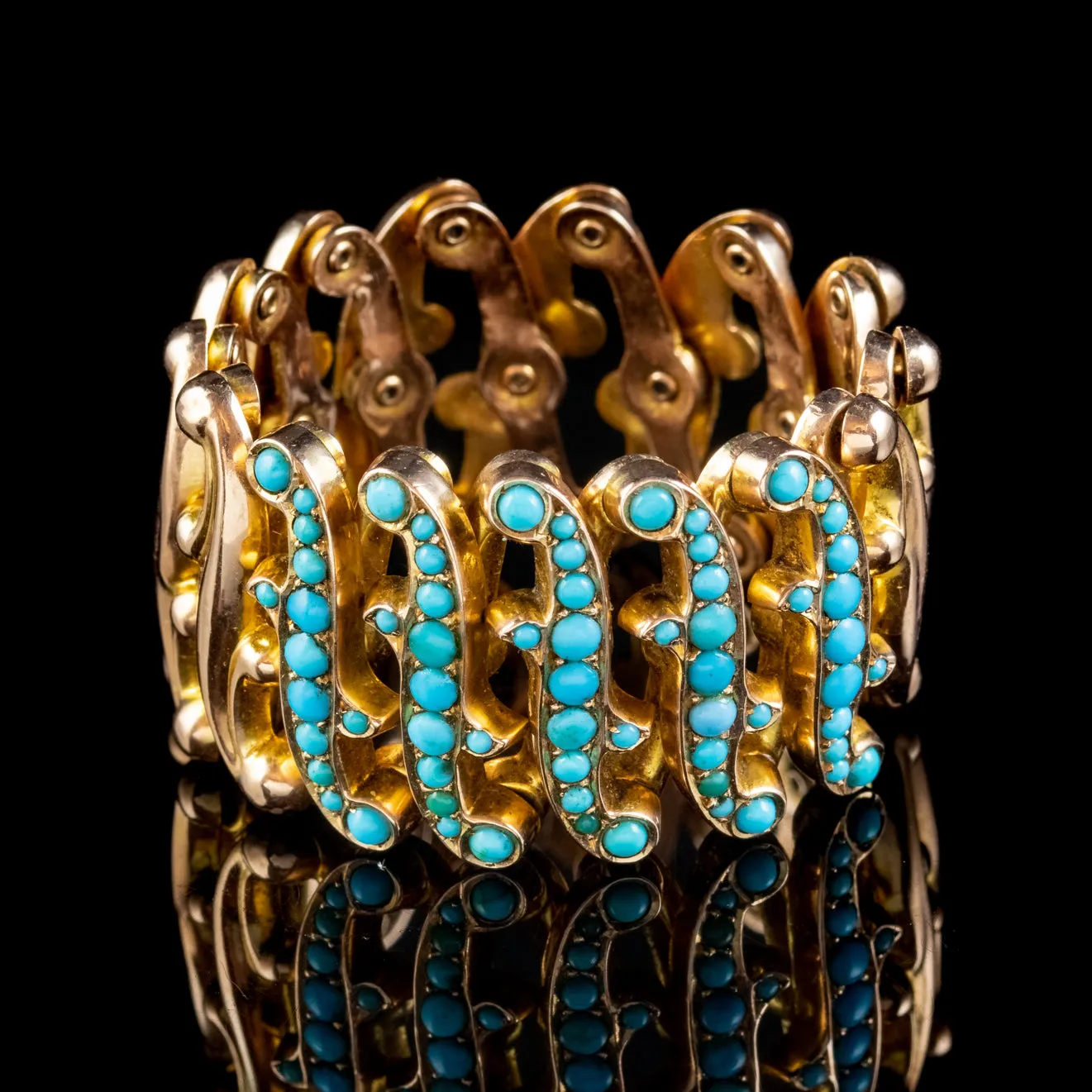 Antique Victorian Expandable Turquoise Slave Bangle 15ct Gold Circa 1900