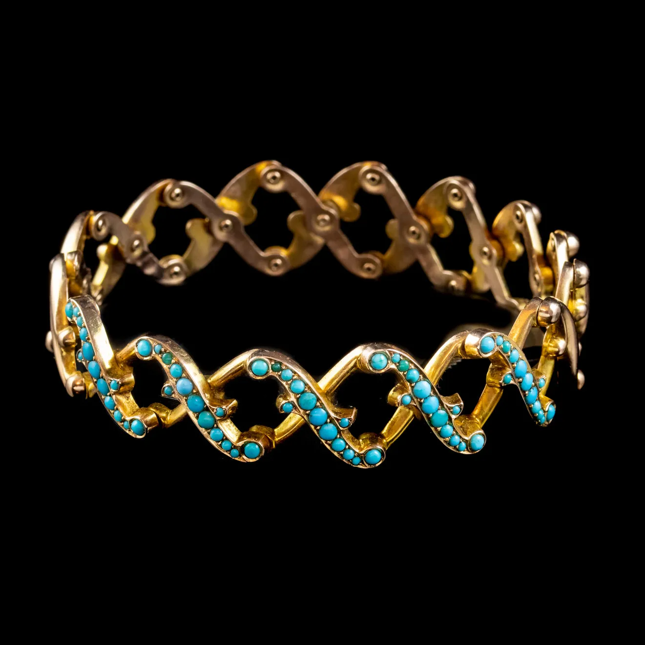 Antique Victorian Expandable Turquoise Slave Bangle 15ct Gold Circa 1900