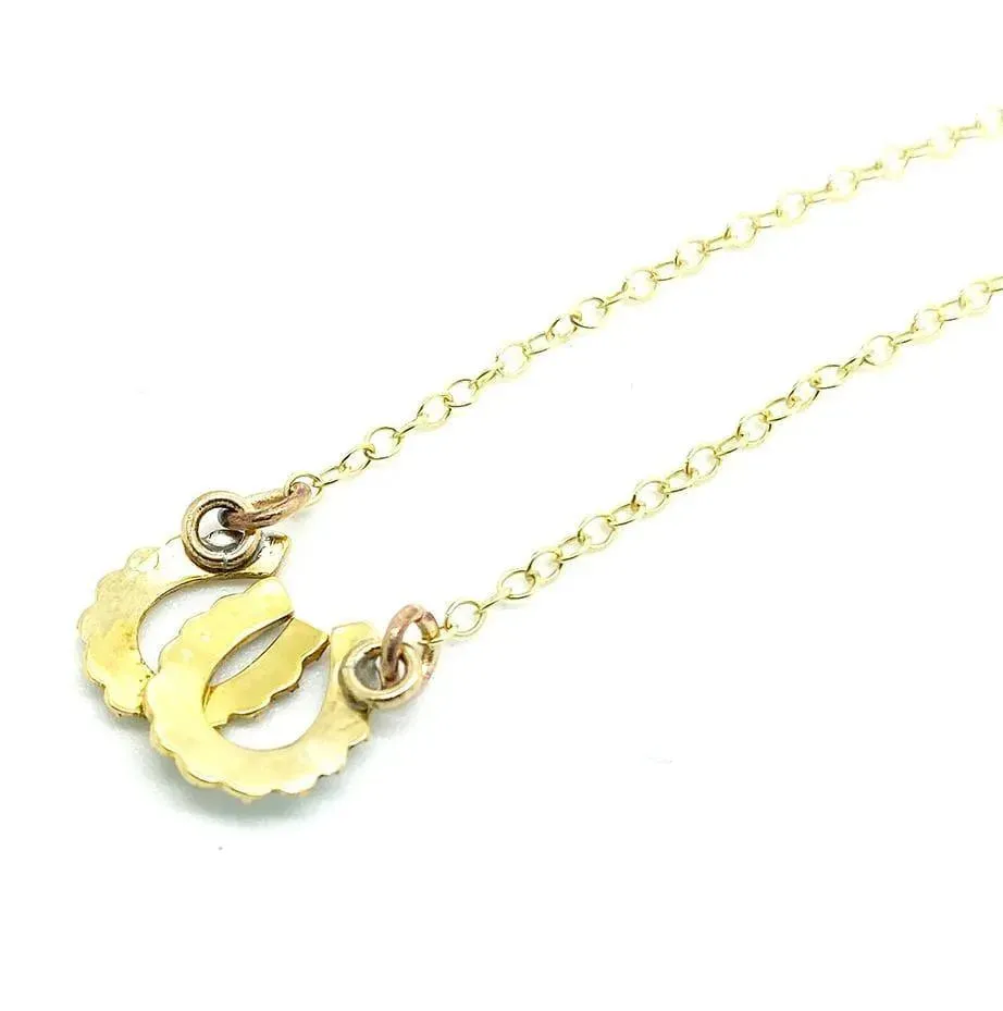 Antique Victorian Turquoise Pearl Double Horseshoe Necklace