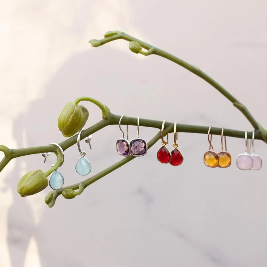 Aqua Chalcedony Hoop Earrings | Silver | March Birthstone