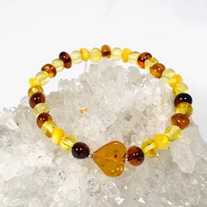 Baltic Amber multi stone 4mm beaded bracelet with heart AMB190