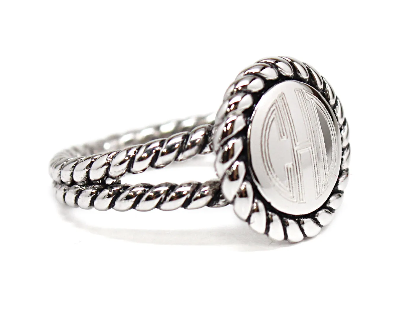 Braided Rope Sterling Silver Filigree Ring - Plain or Monogram Engraved