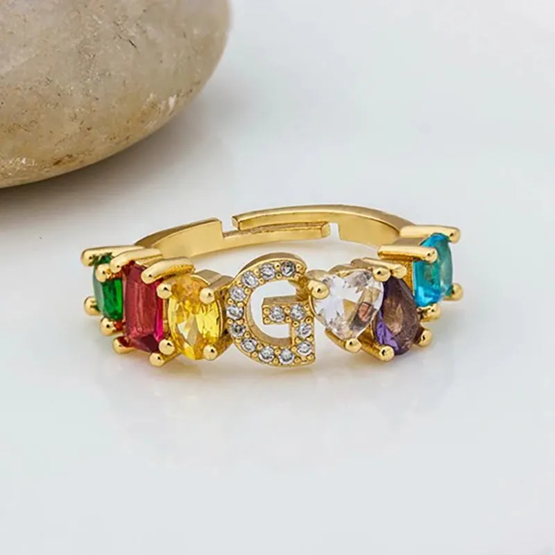 Brilliant Zircon Rainbow A-Z Initial Ring